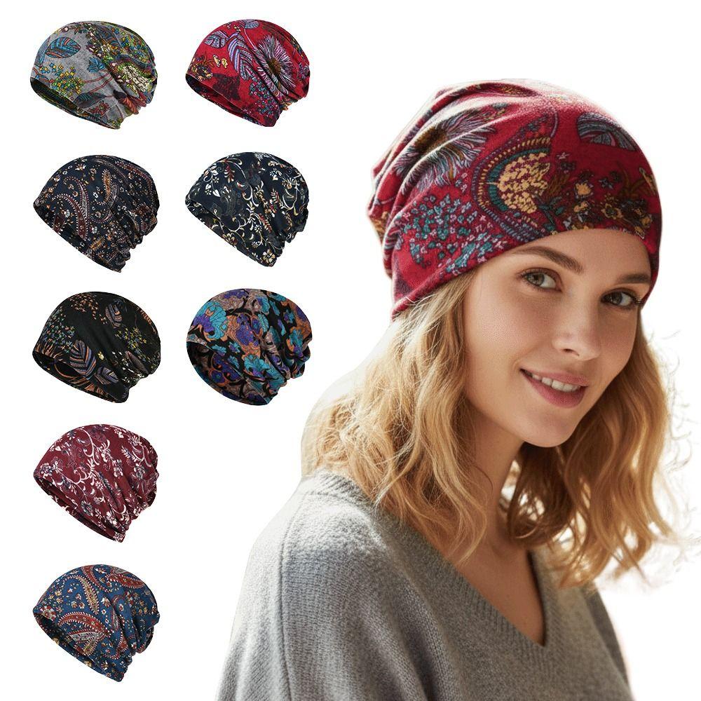 Multifunctional Turban Hats Plaid Print Casual Hedging Cap Autumn and Winter