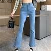 MODIQUE Autumn Plus Size New Women Basics Elastic Bell-Bottoms Full Length Flare Pants Lady High Waisted Casual Long Denim Jeans