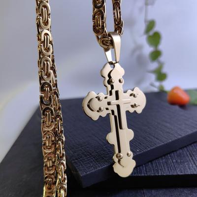 Stainless Steel Handmade Emperor Chain Nail Polished Cross Pendant Necklace