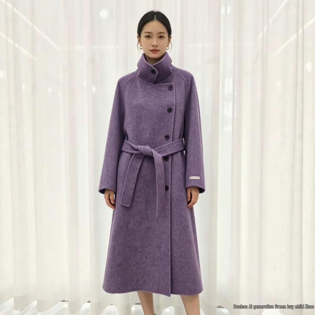 New Style Double-Faced Wool Coat with Stand Collar and Side Buttons - Autumn/Winter 2026 Collection