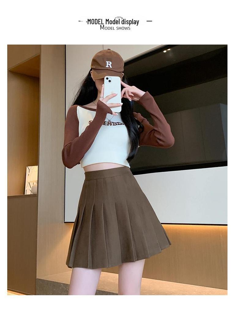 Wool Pocket Pleated Skirt for Women - High Waist, Thick, Retro, Short Skirt for Autumn & Winter