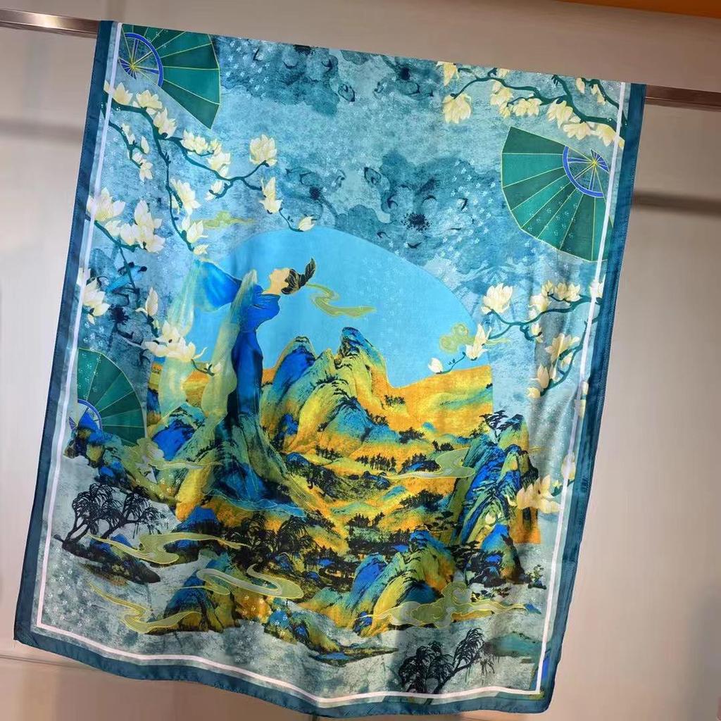 2023 Floral Ethnic Satin Silk Women’s Large Shawl & Scarf