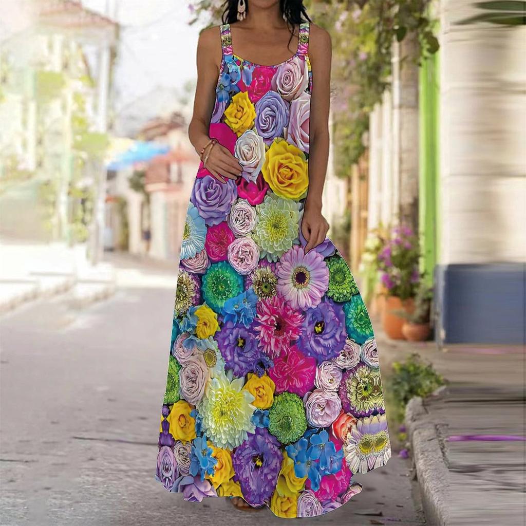 Women's Slip Dress Maxi Long Dress Flower Print Stitching Print Dress Spring & Summer Leisure Vacation