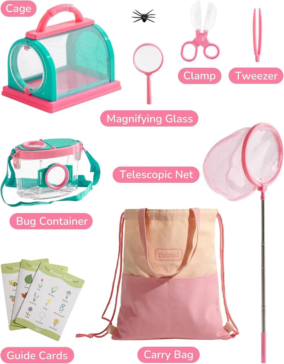 

Robotime explorer Kit Bug Catcher Kit with Costume Kit Pink Outdoor Exploration Set for Camping Montessroi Toy for Kids WRP28 рожевий
