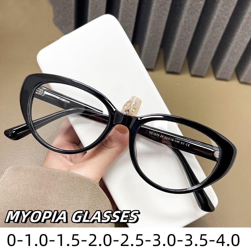New Style Retro Style Cat Eye Black Glasses Frame Flat Lens Anti Blue Light Myopia Prescription Lenses Eyeglasses Women's Near Sight Eyeglasses