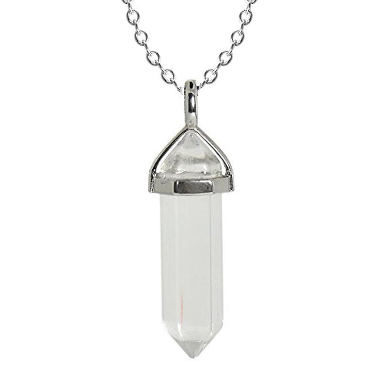 Collar Colgante Hexagonal de Cristal de Piedra Natural - Joyería de Cadena para Clavícula Multicolor
