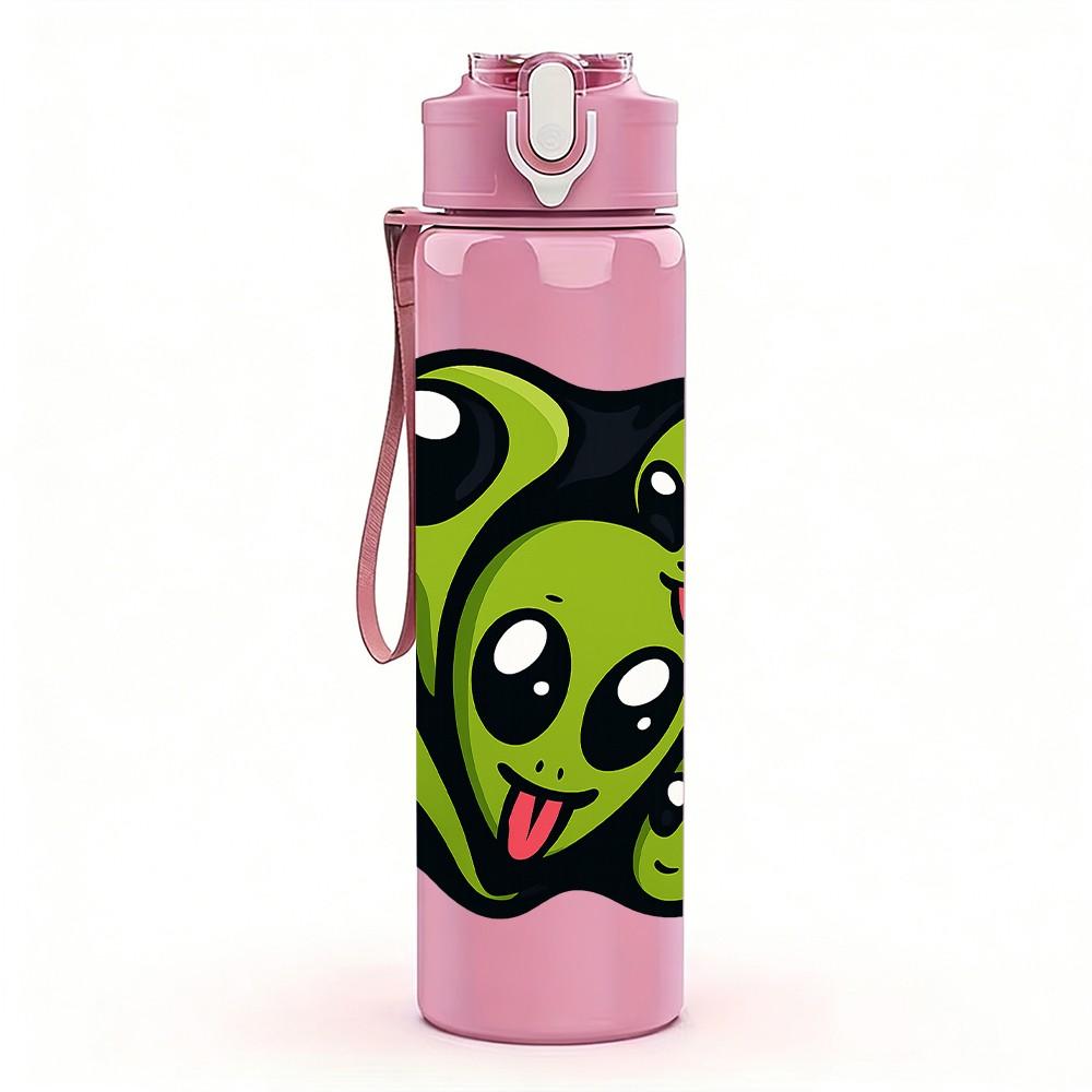 1PC Green Alien Monster 750ml Color Plastic Sports Water Bottle Leakproof Flip Straw Lid Suitable for Sports Office Home Use
