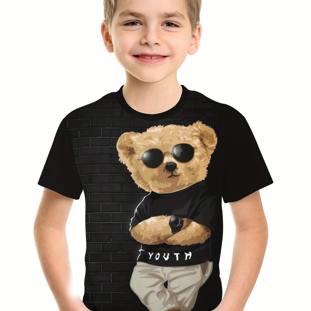 Kids Boys Clothes Short Sleeve Cool Bear Print Children Summer Clothes Boys Tshirt Casual Stylish Girl Clothes O-Neck