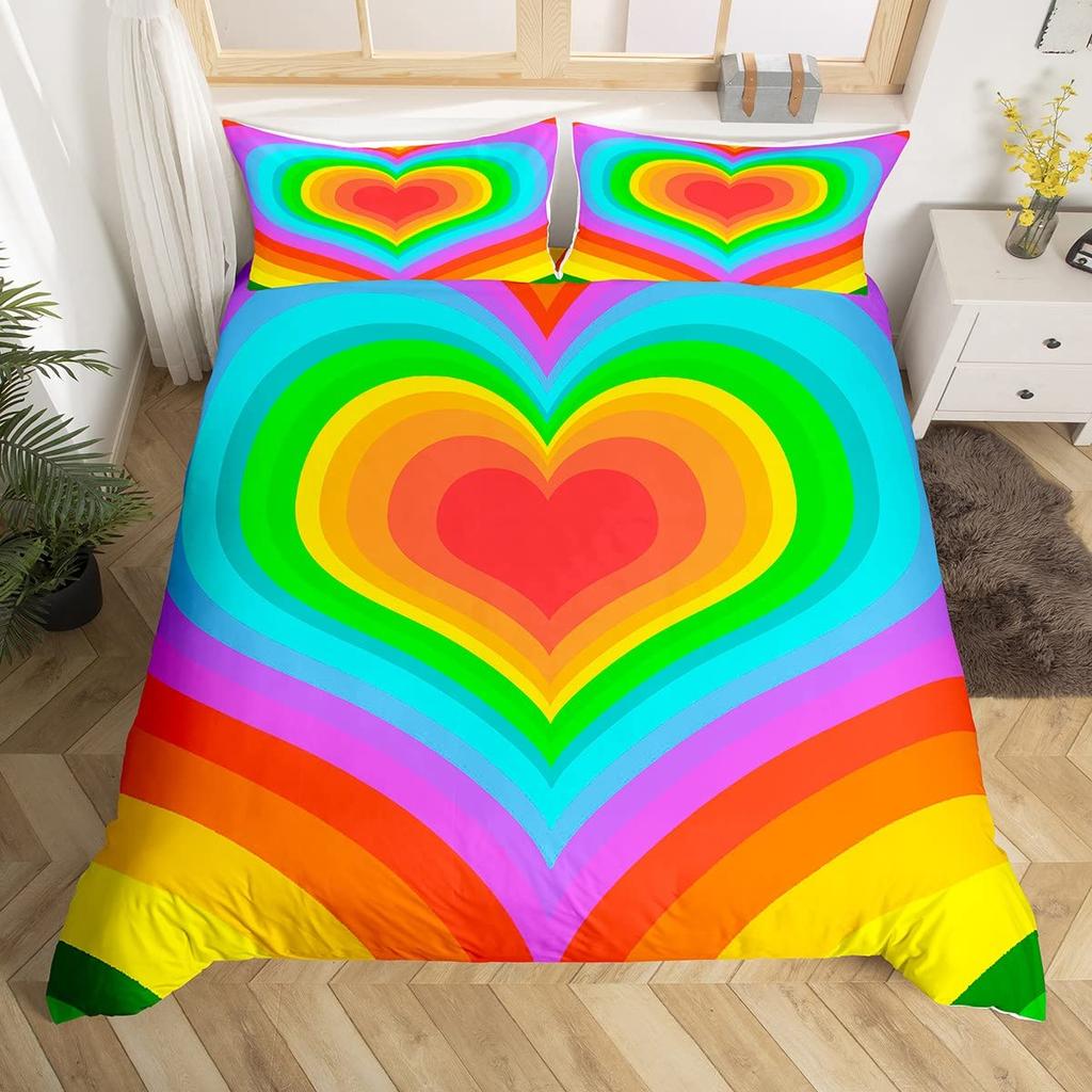 Love Is Love Duvet Cover Rainbow Bedding Set Pride For Love Theme Romantic Comforter Cover Colorful Cartoon Car Bedspread Cover