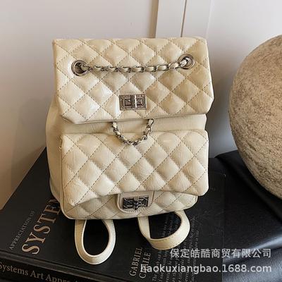 Backpack Women's Fashion Niche Design 2025 New Portable Korean Version Rhombus Student School Bag Lightweight Travel Backpack
