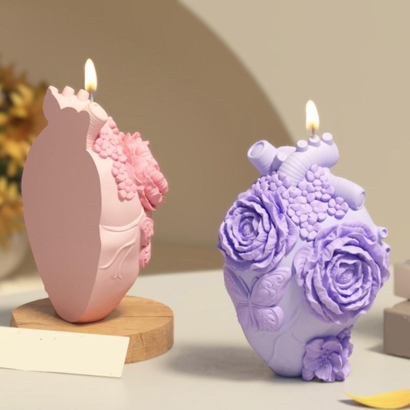 Practical Heart Shape Flower Candle Silicone Craft Mold For DIY Art Projects And Home Decors Accessories Creation