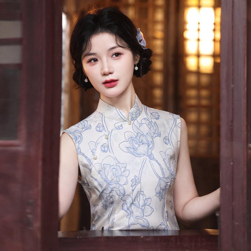 Sleeveless national style new Chinese daily Suzhou long cheongsam improved young 1011 new women's high sense summer
