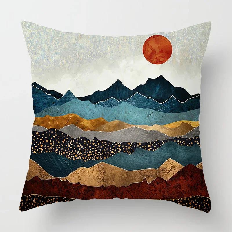 Nordic Mountains Sunrise Whale Metal Painting Pillowcase Sofa Decoration Cushion Cover  Home Decoration Cushion Cover