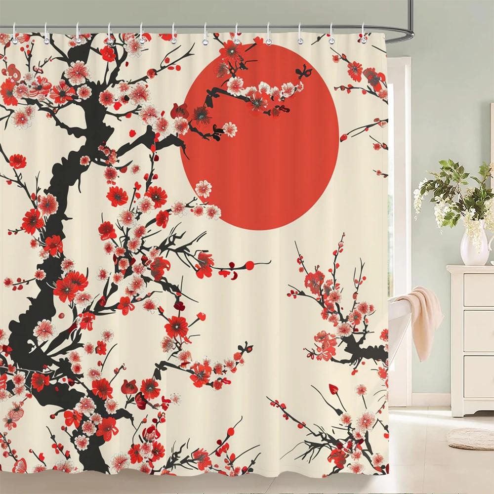 Japanese-style Shower Curtain 3d Ink Painting Bathroom Curtain Waterproof  With Hooks 180*240CM Shower Curtain Polyester Fabric