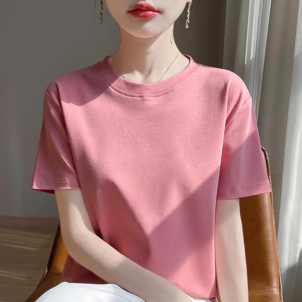 Summer Round Neck Cotton Short-Sleeved Women's T-Shirt Loose Casual Top Mercerized Bottoming Shirt