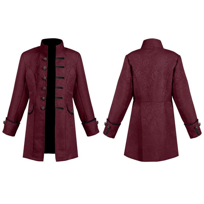 

2022 New Fashion European And American Boys Formal Coat In Solid Color Stylish Steampunk Retro Stand Collar 125cm/49.2 in темно-червоний колір