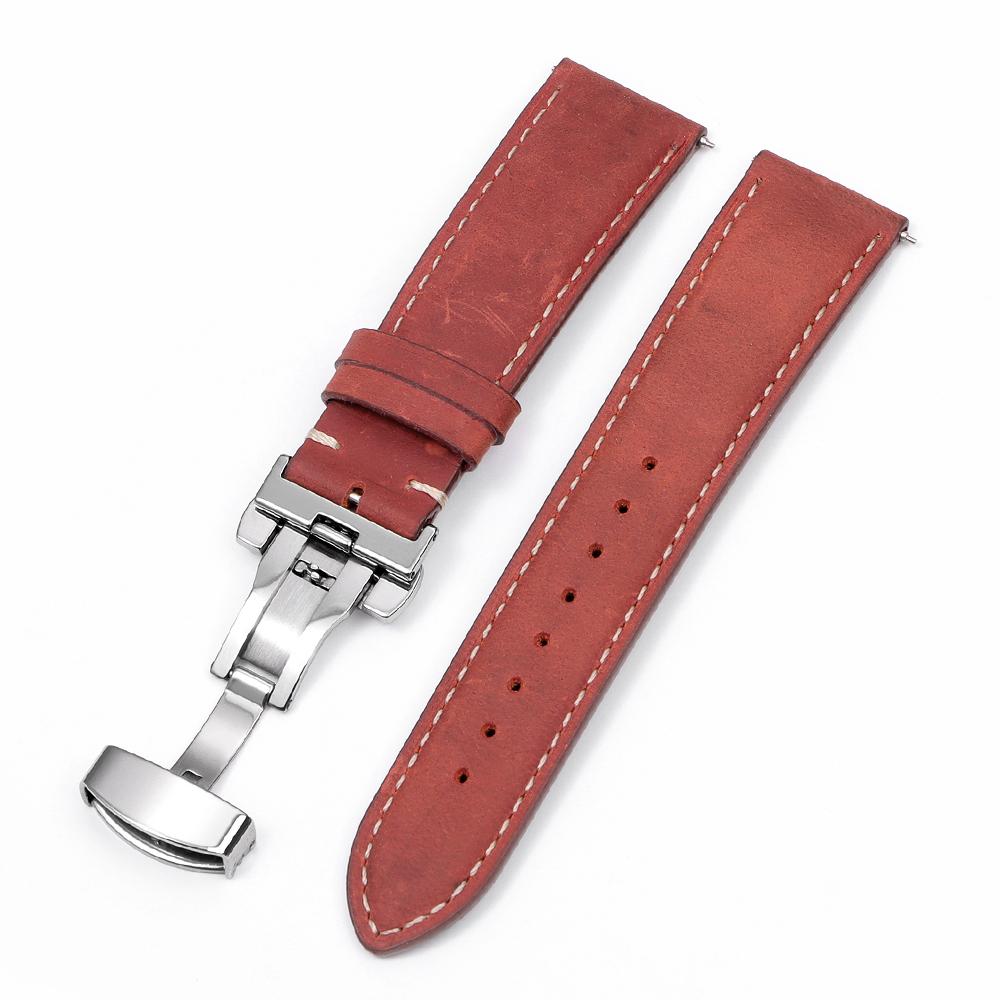 Cowhide Leather Watch Strap Butterfly Clasp Quick Release Bracelet 14/16mm 18mm 20mm 22mm 24mm for Samsung Galaxy Watch 7/6/5/4