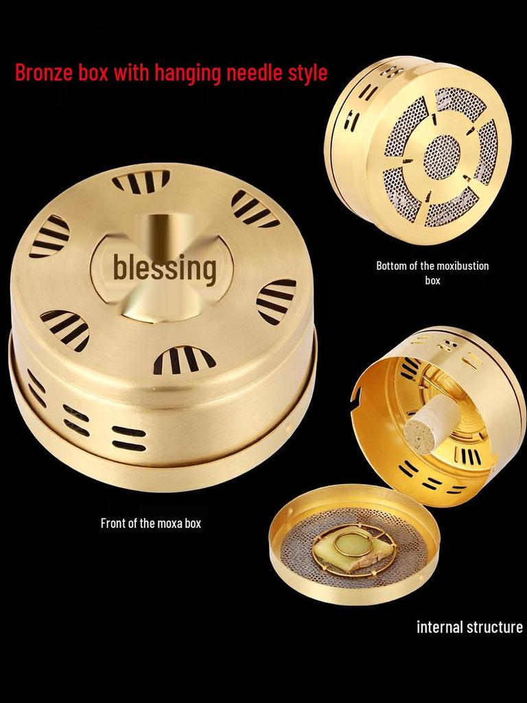 Portable Pure Copper Moxibustion Box with Cloth Cover and Mugwort Pad
