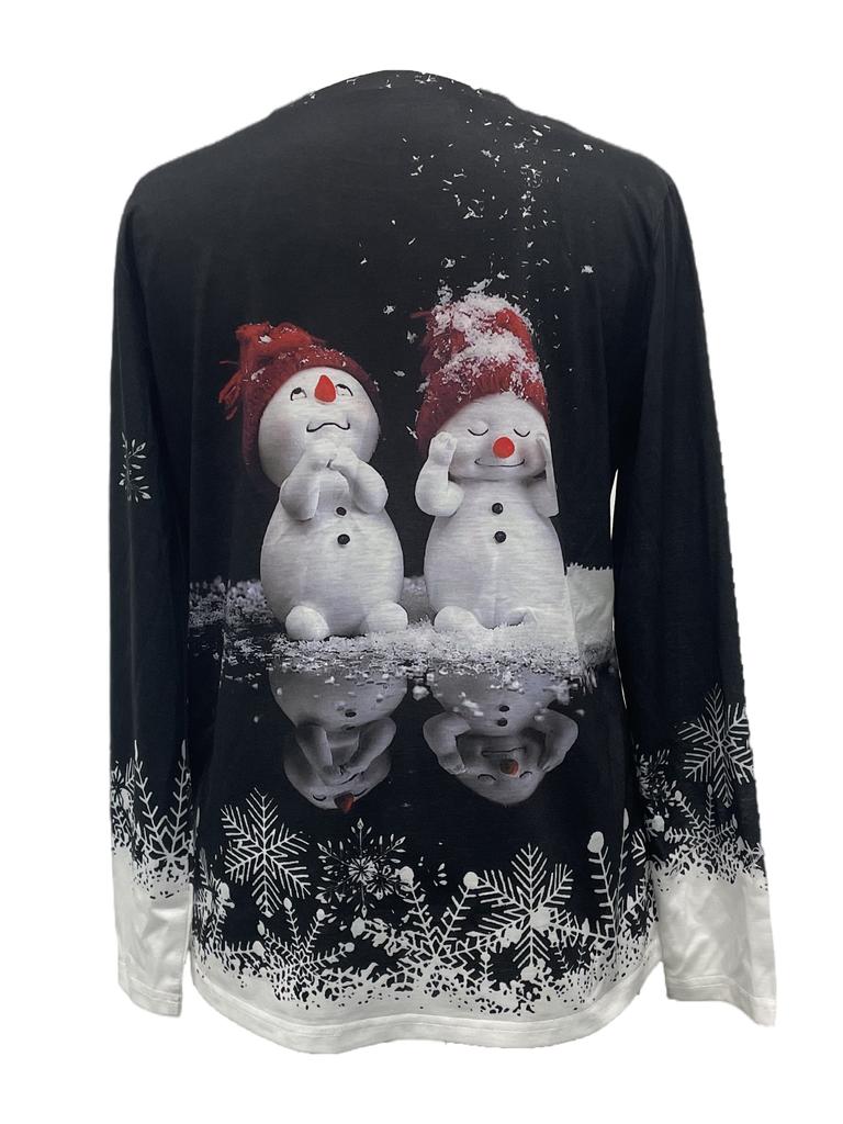 Directional large size women's round neck long sleeve Christmas digital printed T-shirt directional