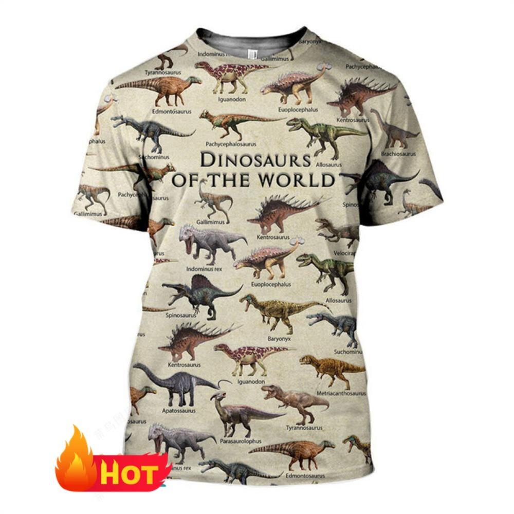 Vintage Summer Men's T-shirt 3d Print Dinosaur Pattern Series T-shirt Loose Comfortable Unisex Top Fashion Round Neck Kids Tees