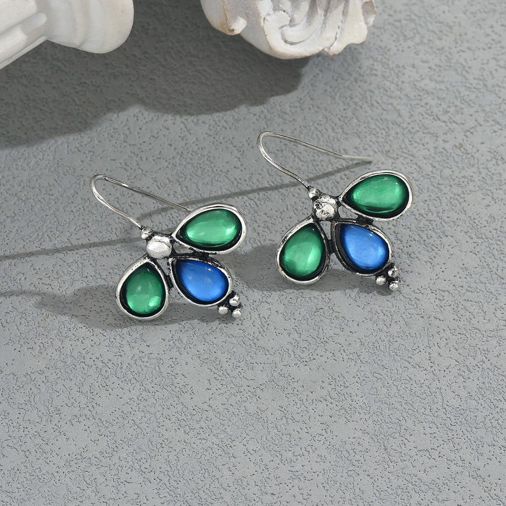Retro Geometric Gemstone Water Drop Earrings Women Small Niche Design Studs Chic Jewelry