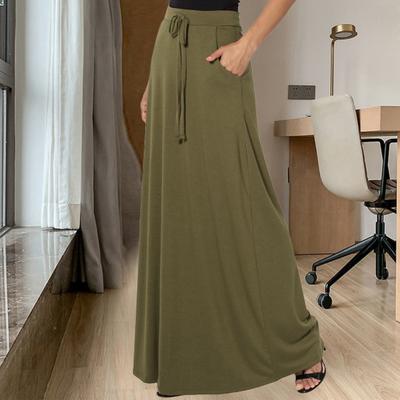 Falda larga para mujer, ajustable, con cordón, cintura alta, color liso, con bolsillos, informal, para trabajar.