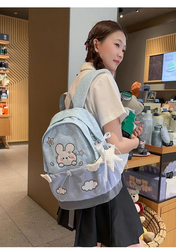 Japanese Cute Cartoon Rabbit Backpack for Girls with Large Capacity - Girly Commuting School Bag