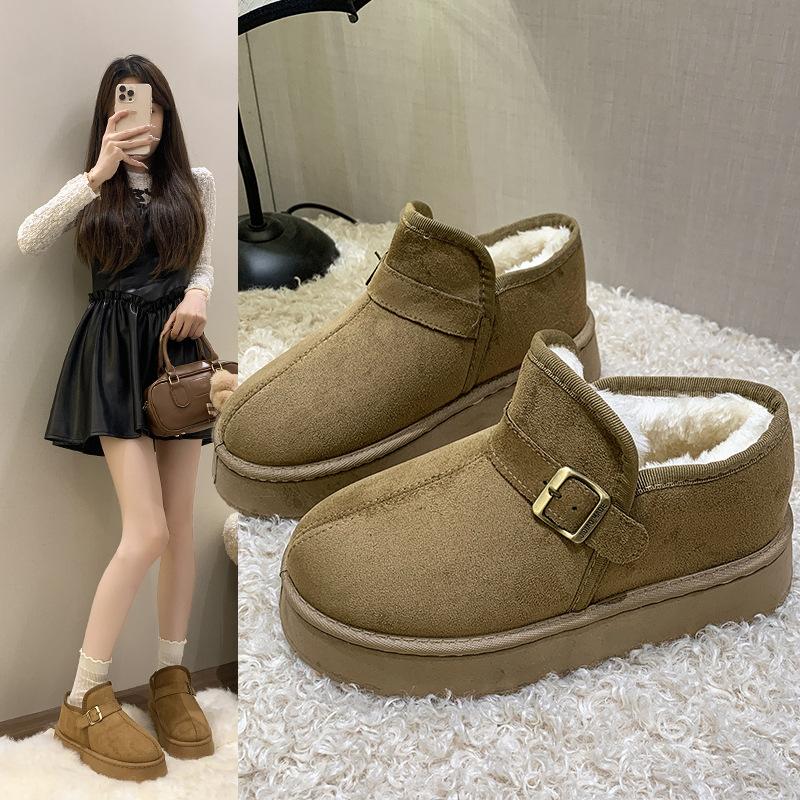 Fashion Plush Platform Snow Boots Women Winter Keep Warm Fur Cotton Shoes Woman Faux Suede Slip-On Ankle Botas Padded Shoes Botas Altas