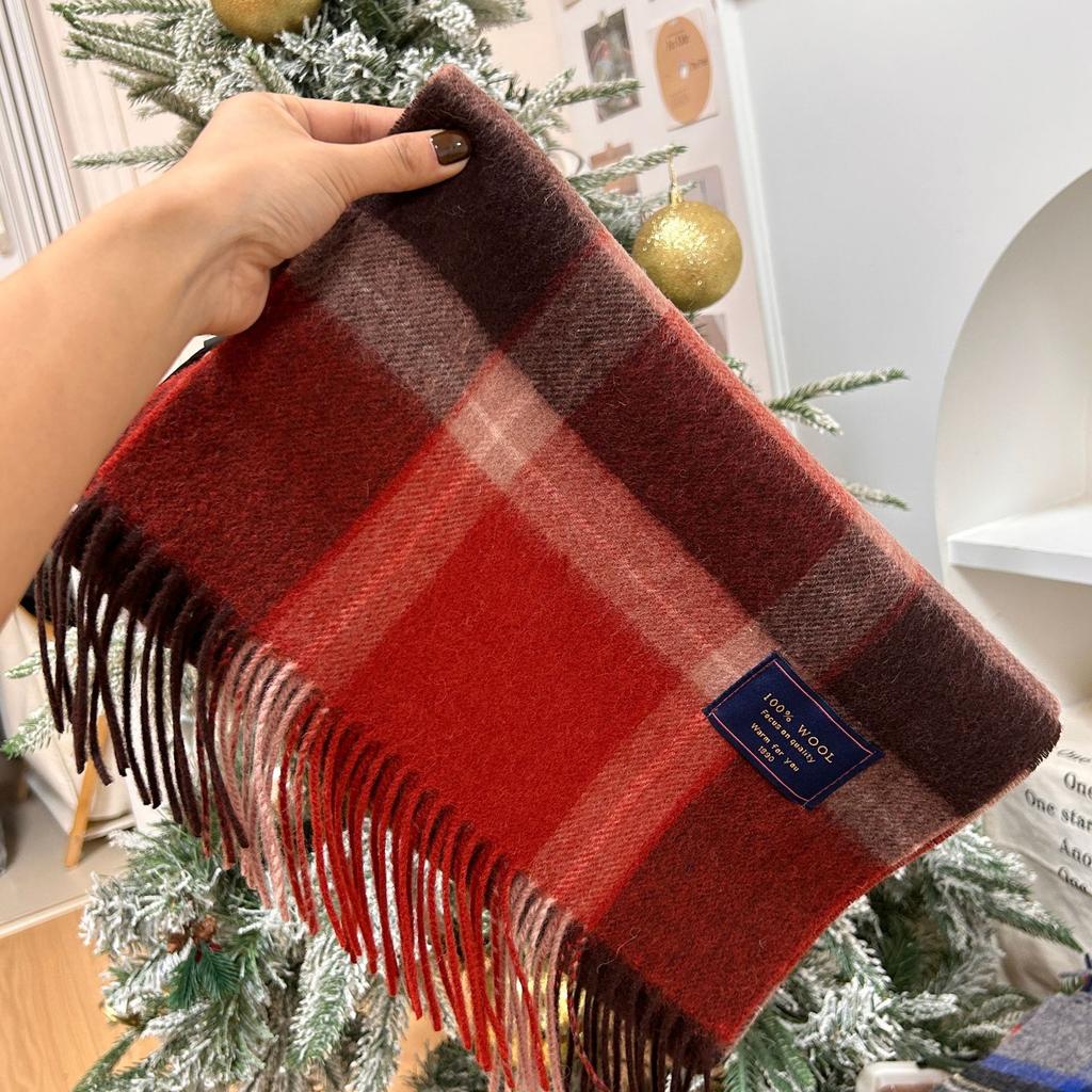Xiaohongshu Popular Cherry Red New Year'S Red 100% Wool British Versatile Scarf Women'S And Men'S Cashmere Warm Scarf