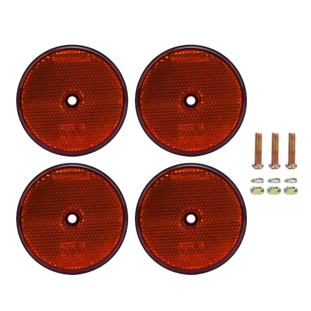 4 Pièces Réflecteurs de Sécurité Rouges Ronds 72 mm de Diamètre Réflecteurs de Sécurité avec Vis pour Boîtes aux Lettres Entrée de Garage Tunnels Poteaux Voitures Remorque