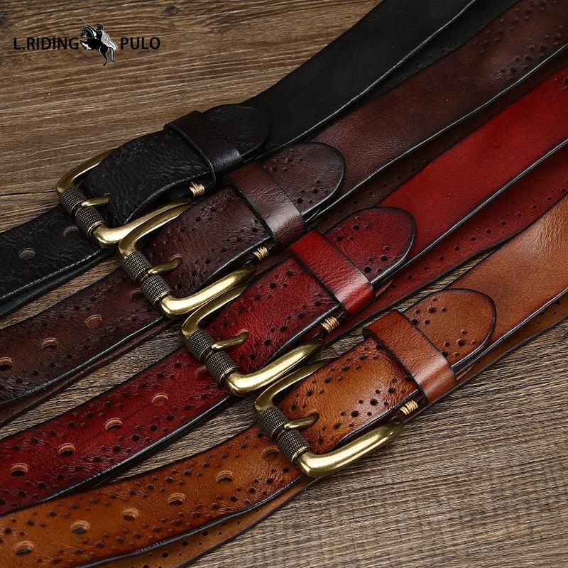 Retro Fashion Personality Trend All-match Hollow First Layer Cowhide Pin Buckle Belt Men's Genuine Leather Jeans Belt