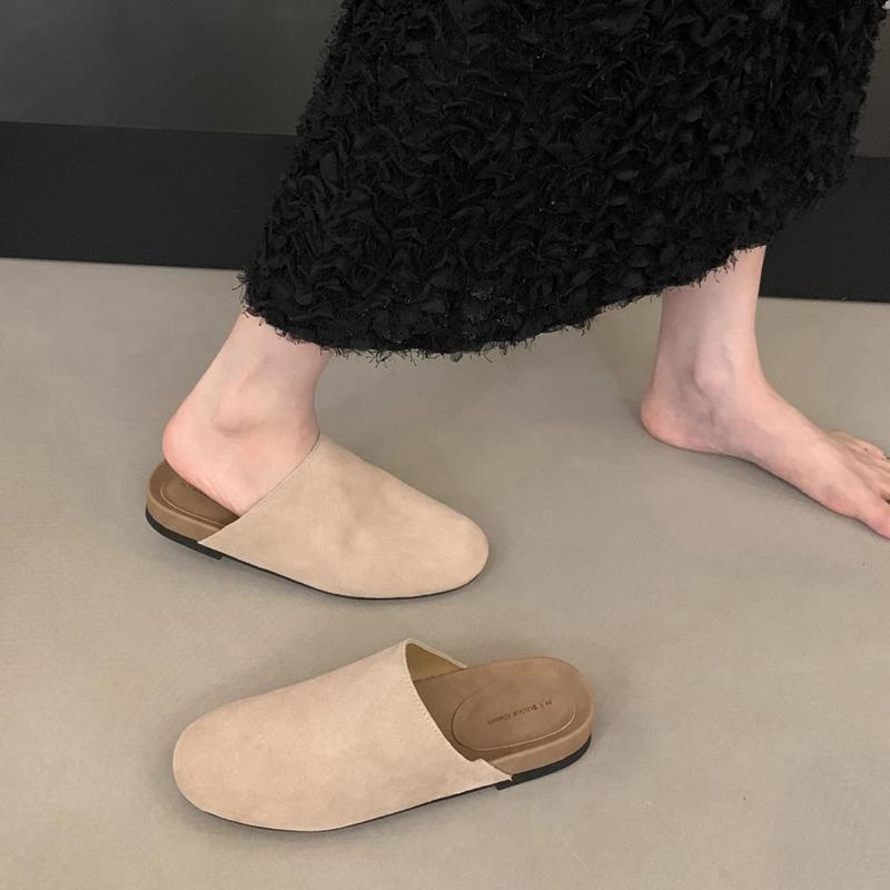 

Модные женские осенние шлепанцы SUOJIALUN 2025 с круглым носком, без задника, на мягкой плоской подошве, уличные повседневные шлепанцы-сандалии 39 хаки