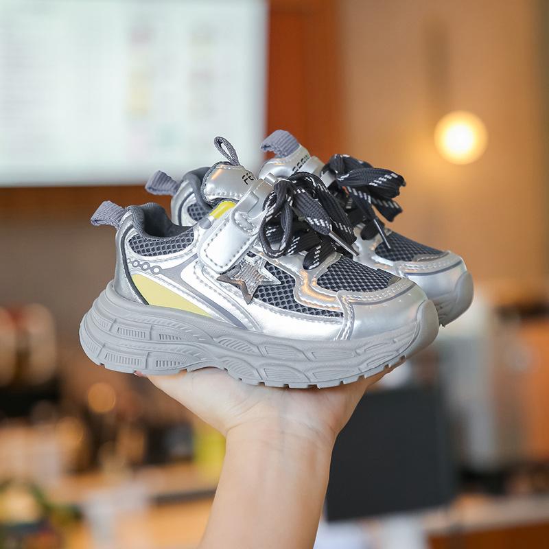 Korean Version of Autumn Lightweight Running Shoes Girls Wear Dad Shoes Children's Mesh Sneakers Girls Popular Casual Shoes