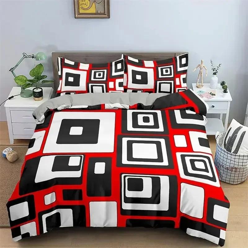 Top Abstract Geometric Duvet Cover Microfiber Queen Bedding Set Boys Kids Room Rainbow Plaid Print Quilt Cover With Pillowcase