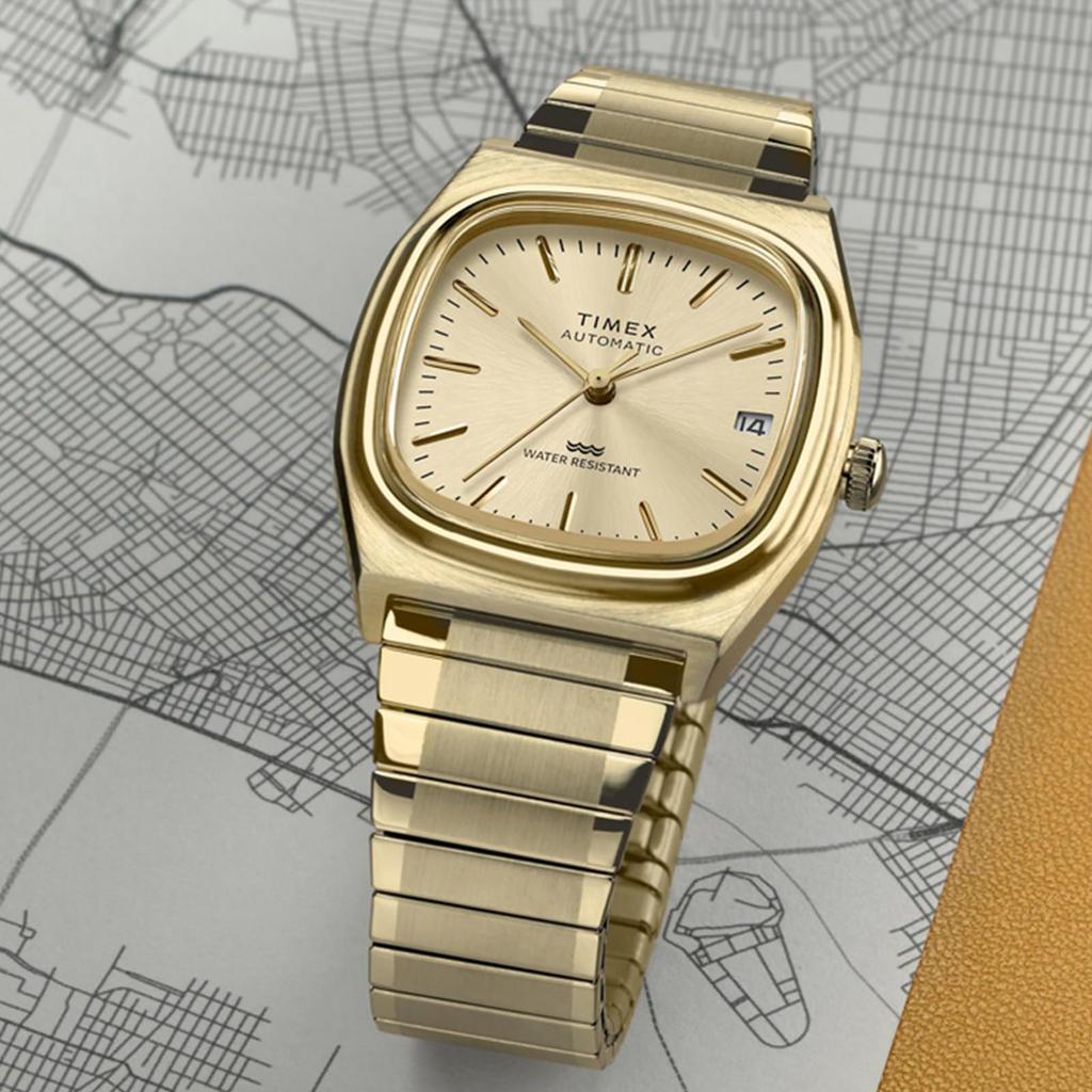 TIMEX TW2Y07200 Unisex Automatic Watch, 5 ATM Water Resistant, Yellow Gold Dial, Stainless Steel Case