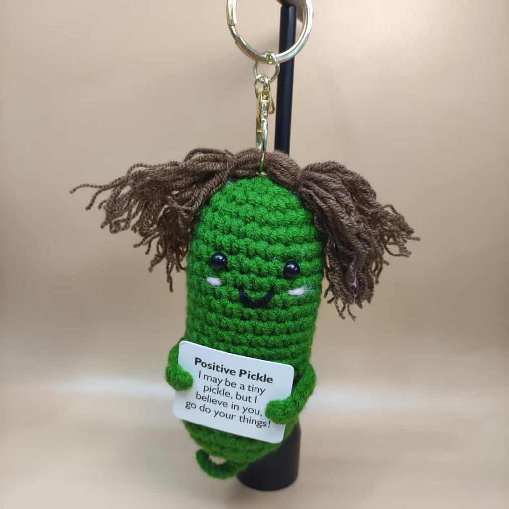 Handmade Crocheted Cucumber Doll Keychain: Emotional Support & Positive Energy Decor Gift