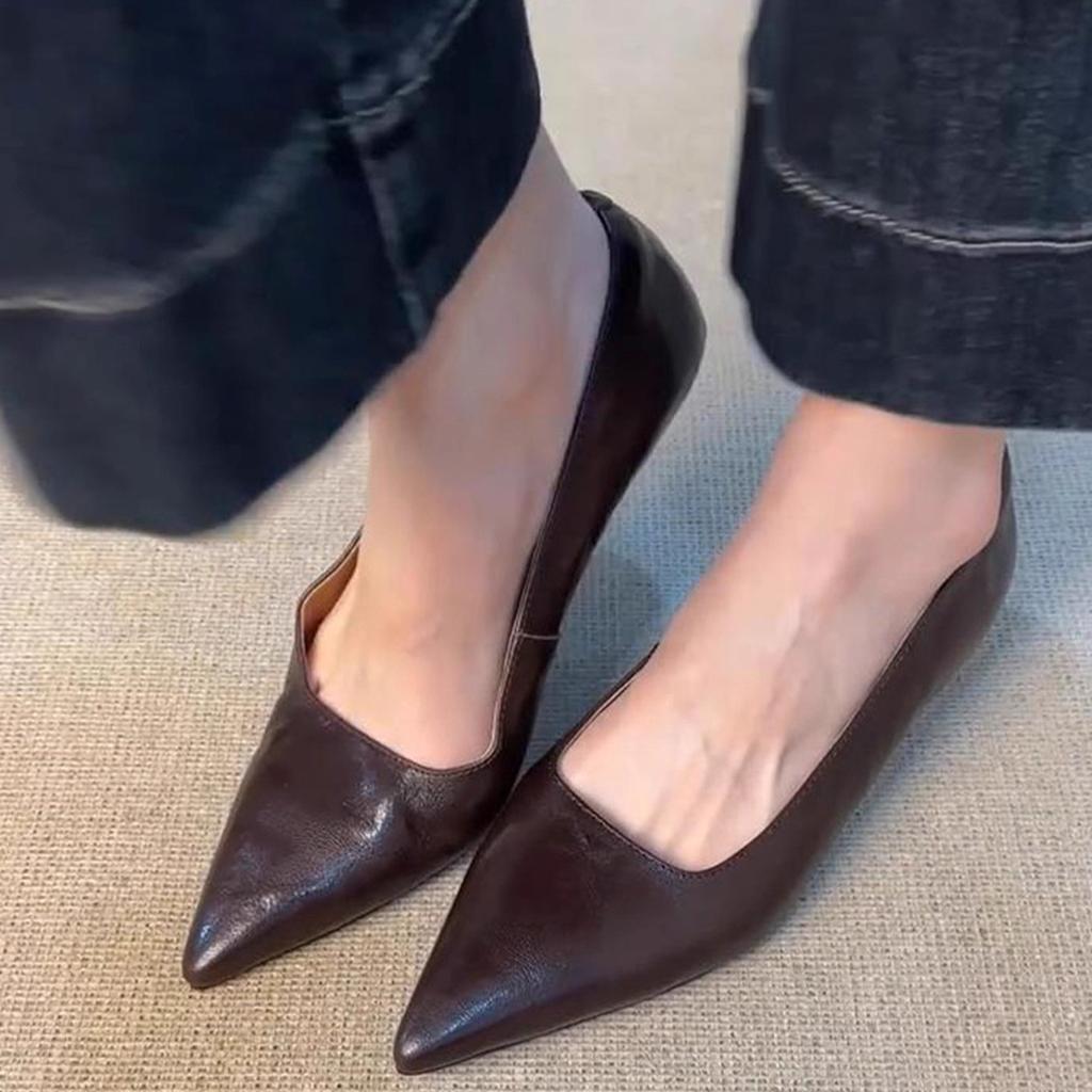 Špičaté temperamentní mělké jednopřezkové ploché boty dámské nové všestranné na dojíždění malé kožené boty