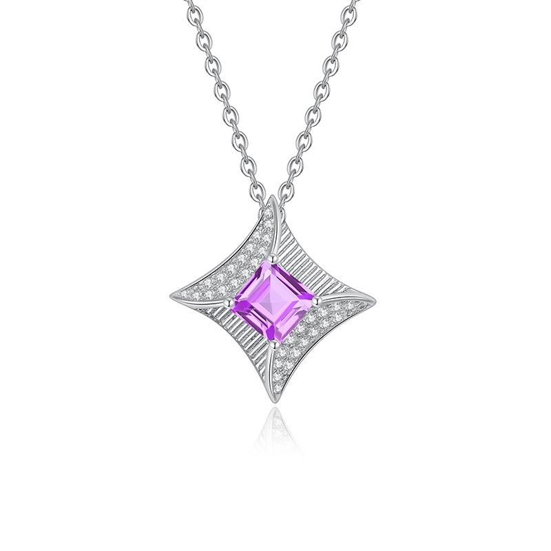 

S925 pure silver natural yellow garnet necklace, square star shaped crystal pendant, luxurious jewelry with brushed craftsmanship, gift 925 silver