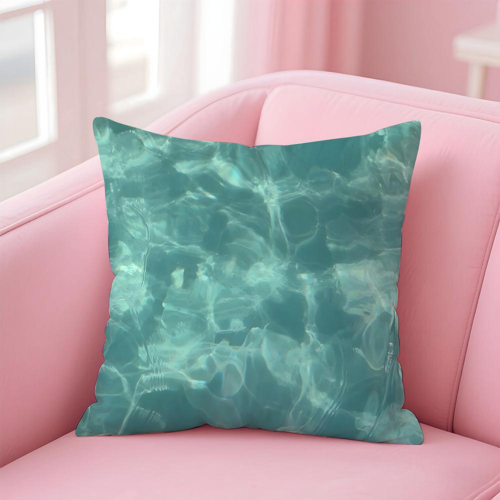 Blue Green Ocean Print Pattern Cushion Cover Pillow Case Soft Skin Friendly Fabric  Concealed Zipper