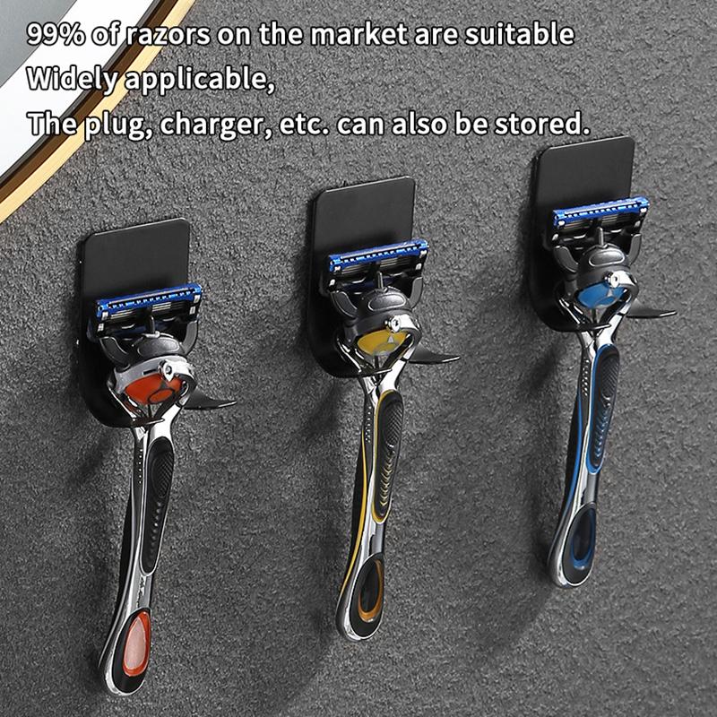2Pcs Shower Hook Adhesive Razor Holder Wall Mounted Bathroom For Rack Shaver Shaving Holder Black Plastic Hook