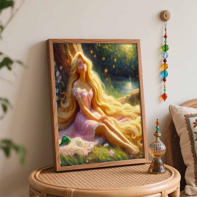 Disney Rapunzel Oil Painting Kit, Home Decor Handmade Gift, Tangled Princess Forest Art, DIY Paint by Number Canvas Wall Decor Craft