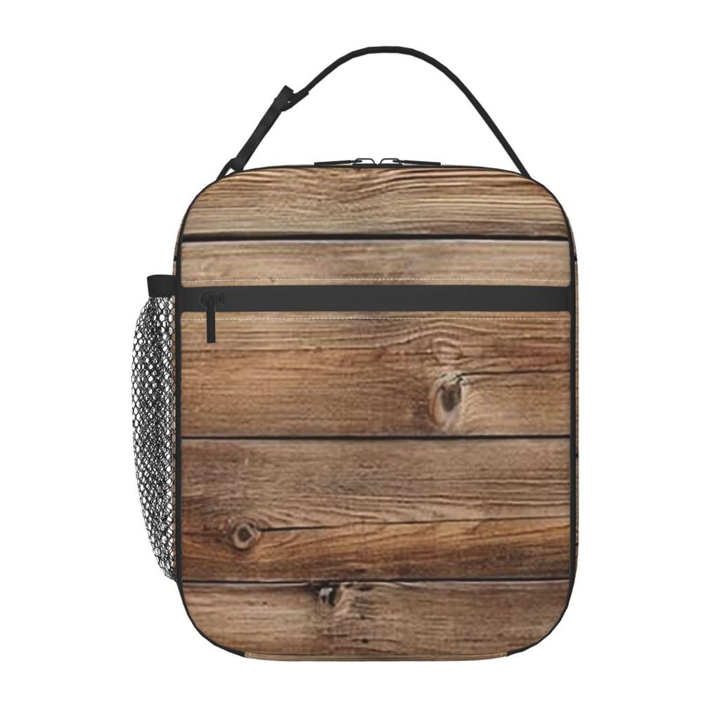 Wood Grain Retro Insulated Lunch Bag for Women Children Leakproof Food Boxes Thermal Lunch Box Tote