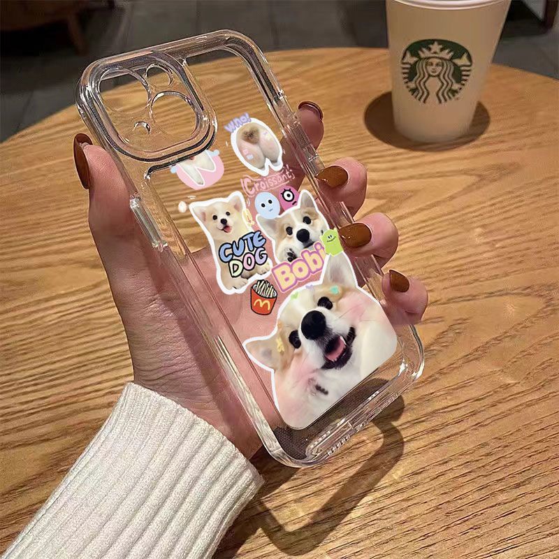 Cute Corgi Sticker Collage Phone Case for iPhone 17 16 15 14 13 12 11 16E Series Pro Max Plus Double Layer Protection