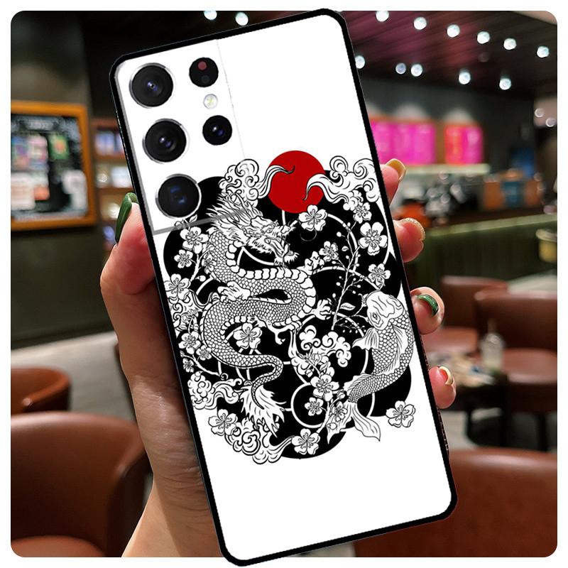 Japanese Wave Anime Dragon Phone Case For Samsung Galaxy S24 Ultra S20 S21 S22 S23 S25 Ultra S9 S10 Plus S25 FE Cover