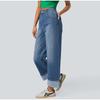 Fashionable High Waist Straight Leg Jeans Women's Solid Color Casual Wide Leg Pants Cuffed Loose Fit Denim Trousers 2025 Spring Autumn