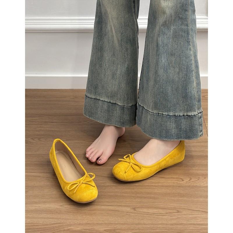 

Версия из овчины~ кожаные французские маленькие балетки на скрытой платформе, женские ретро туфли-лодочки с бантом 40 жёлтый