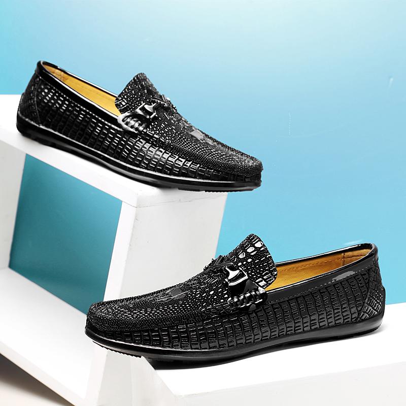 Herren Freizeitschuhe mit Krokodilmuster, Echtes Leder, Slipper, Flache Schuhe, Modische Trend-Loafer, Neue Luxusmarke, Herrenkleidungsschuhwerk