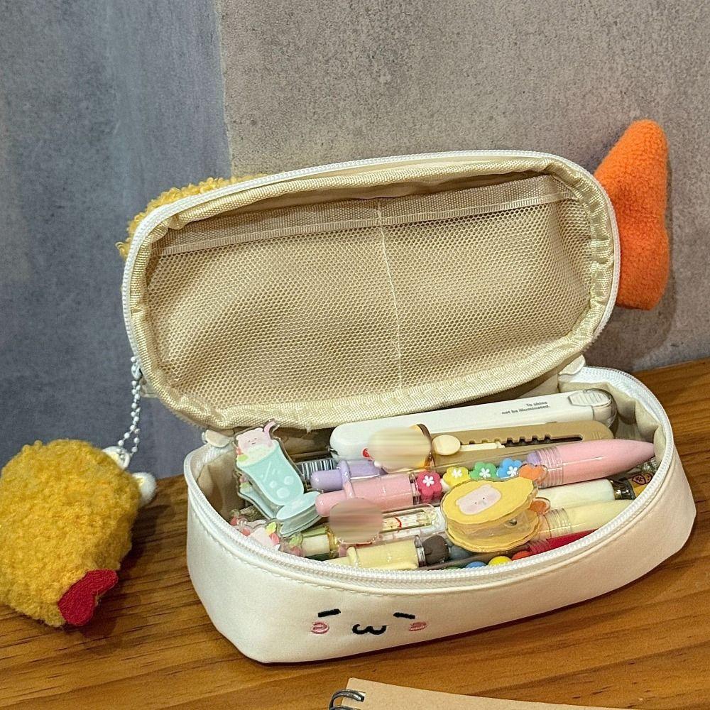 Cartoon Pen Bag Fried Shrimp Shape Large Capacity Pencil Case Double Layers Stationery Bag Gift