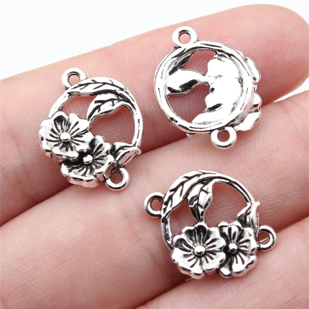 Flower Petal Connectors Botanical Themed Antique Bronze Zinc Alloy Jewelry Making Connect Charms Extender Connectors