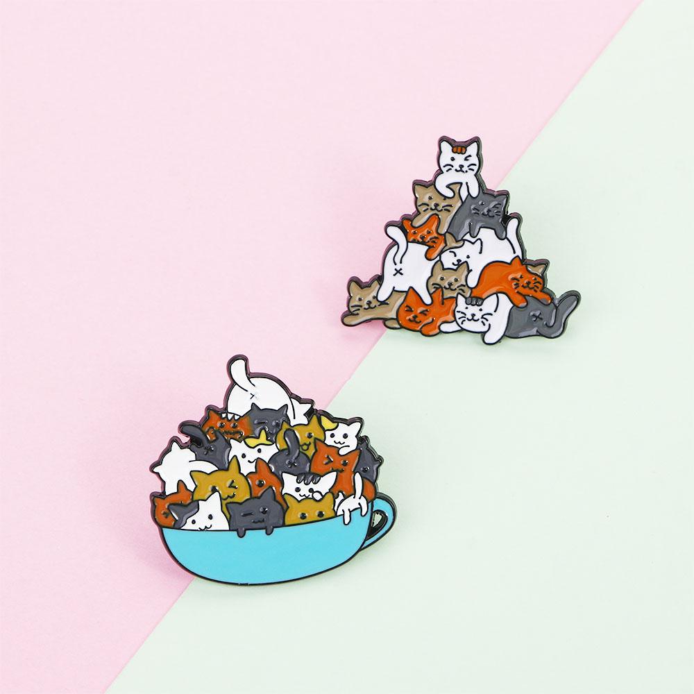 Kids Coffee Cup Jewelry Accessories Mug Lapel Pin Brooches Pin Enamel Pin Lapel Brooch Cat Brooch